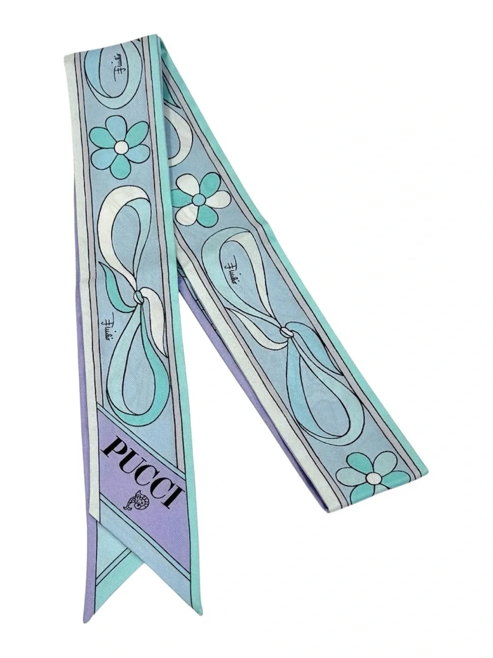 Emilio Pucci Aqua & Lavender Silk Twilly Scarf